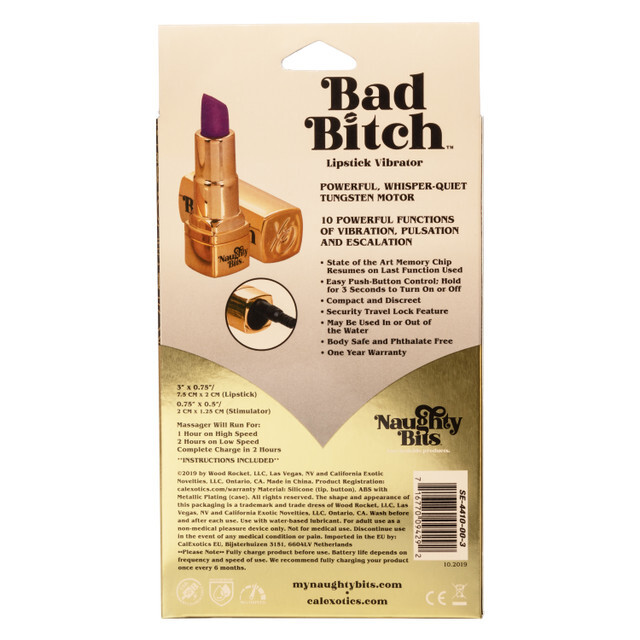 Вібратор у вигляді помади Bad Bitch Lipstick Vibrator, золотий корпус з фіолетовою помадою, 7.5 х 1.25 см - Зображення 3