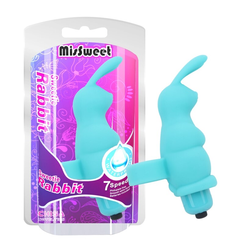 Вібратор на палець Chisa Sweetie Rabbit з вушками кролика, блакитний, 10 х 3.2 см - Зображення 1