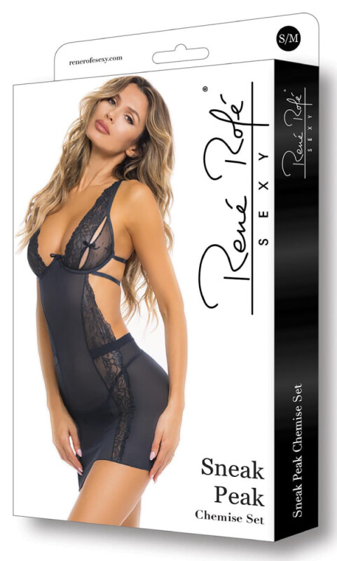 Сексуальна сорочка Rene Rofe Sneak Peak Chemise, S/M, напівпрозорий, мереживний, синя - Изображение 2