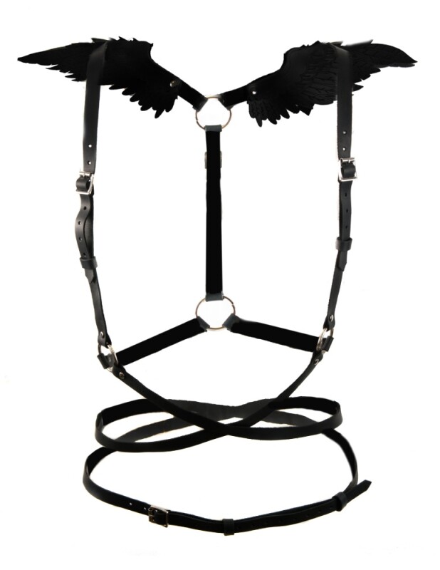 Портупея з крилами One Size Black Angel 2 Candy Hero, екошкіра, чорна - Зображення 1