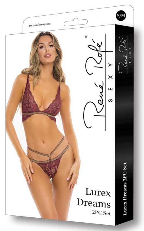 Сексуальний комплект Rene Rofe Lurex Dreams, S/M, мереживний, з блискучими лямками, бордовий - Зображення 2