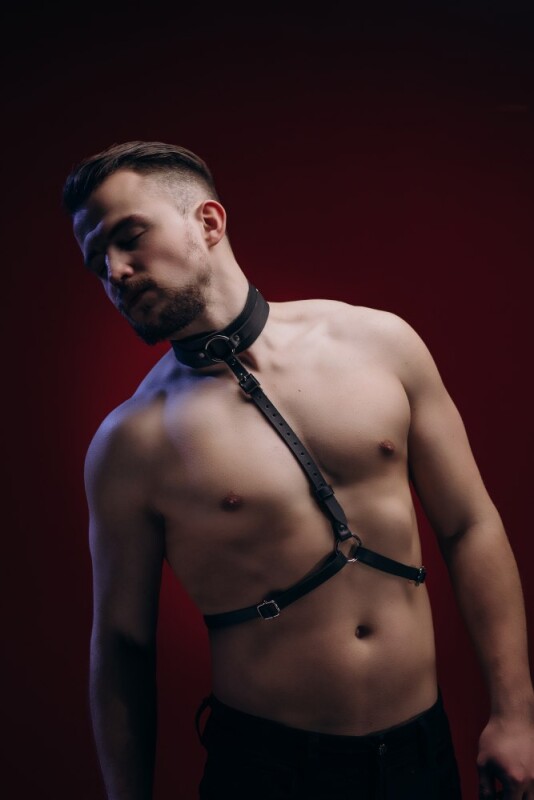 Портупея з нашийником чоловіча One Size Р7 Candy Hero, натуральна шкіра, чорна
