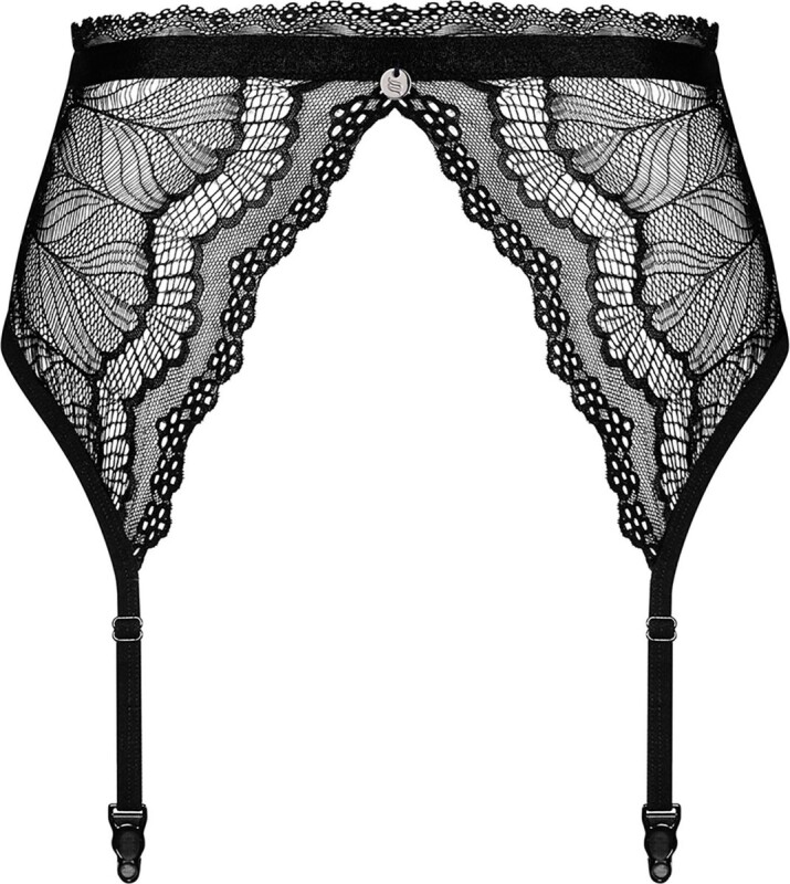 Пояс для панчіх мереживний L/XL Obsessive Isabellia, з бантиком, чорний - Зображення 2