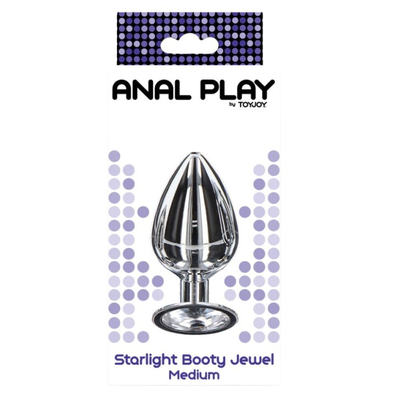 Анальна пробка з каменем, M, Starlight Booty, металева, срібляста, 8 х 3.4 см