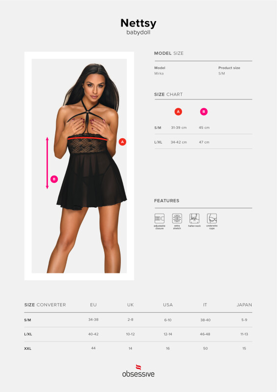 Бейбідол еротичний Obsessive Nettsy з відкритими грудьми, розмір L/XL, чорний - Зображення 6