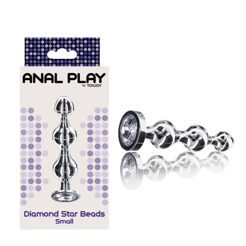 Анальна ялинка S металева зі стразами ToyJoy Anal Play Diamond Star Beads срібна, 10.5 см х 2.5 см