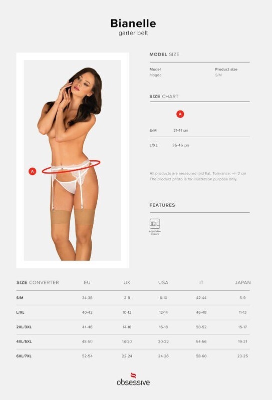 Пояс для панчіх еротичний L/XL Obsessive Bianelle, мереживний, білий - Изображение 4