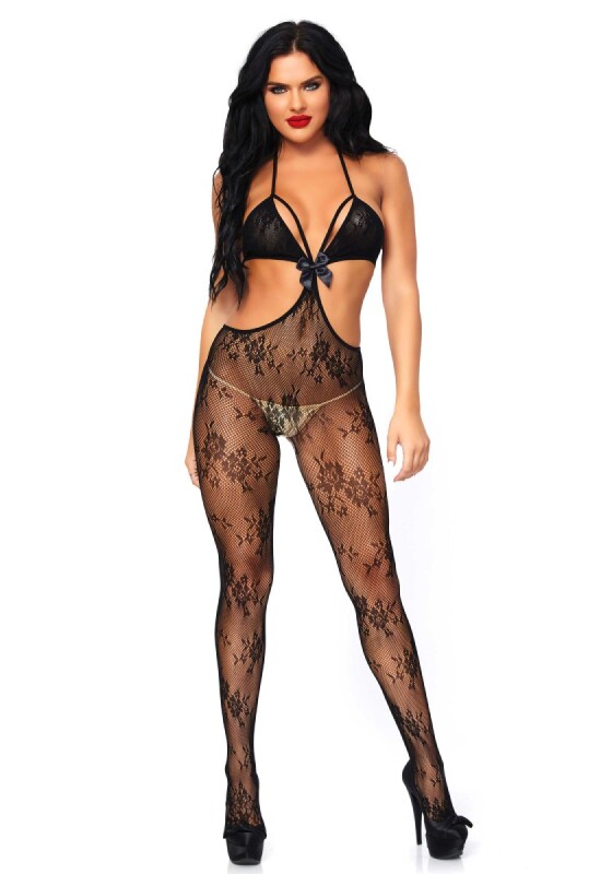 Бодістокінг еротичний One Size Lust &amp; Lace Leg Avenue, мереживний, чорний - Изображение 1