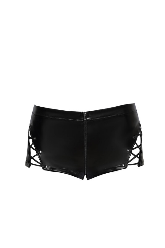 Шортики сексуальні Noir Handmade S, вінілові, зі шнурівкою, чорні - Изображение 3