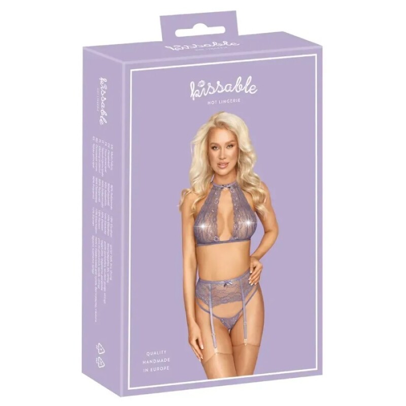 Комплект сексуальний Kissable Suspender Set S/M, лавандовий - Изображение 4