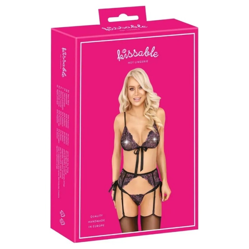 Сексуальний комплект з вишивкою, чорний S/M - Зображення 4