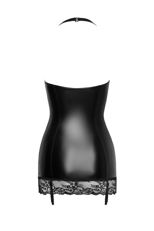 Мінісукня вінілова сексуальна M F280 Noir Handmade, з мереживом, чорна - Зображення 4