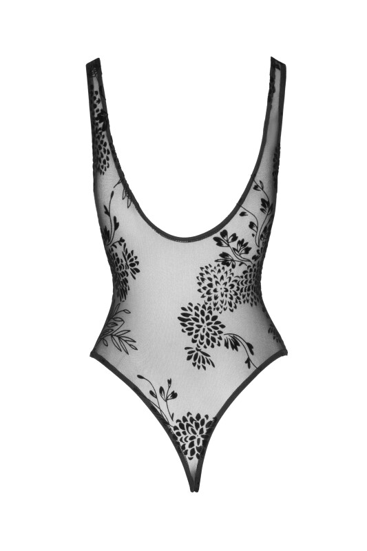 Боді еротичне з візерунками L F242 Noir Handmade, напівпрозоре, чорне - Изображение 4