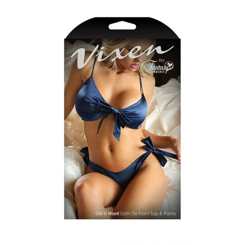 Комплект сексуальний з бантиками One Size Girl U Want від Fantasy Lingerie, синій - Изображение 2