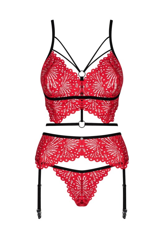 Спокусливий комплект білизни L/XL Mettia Obsessive, мереживний, червоний, 3 предмети - Зображення 2