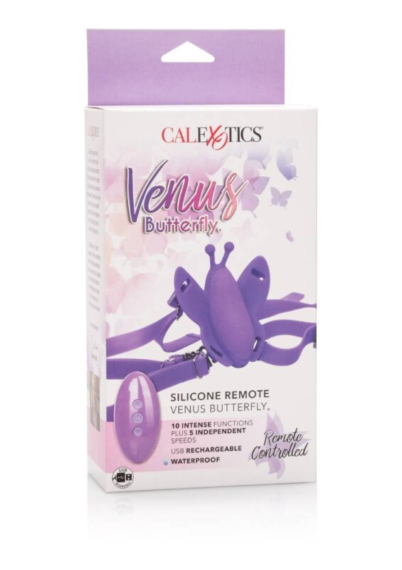 Вібратор для клітора метелик з пультом CalExotics на ремінцях, фіолетовий, 9 х 7.5 см - Изображение 1