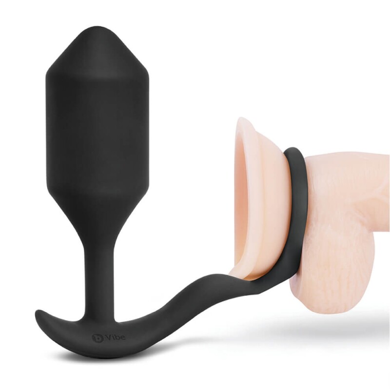 Анальна пробка з ерекційним кільцем B-Vibe Snug &amp; Tug силіконова, чорна, 10.7 х 3 см - Зображення 6