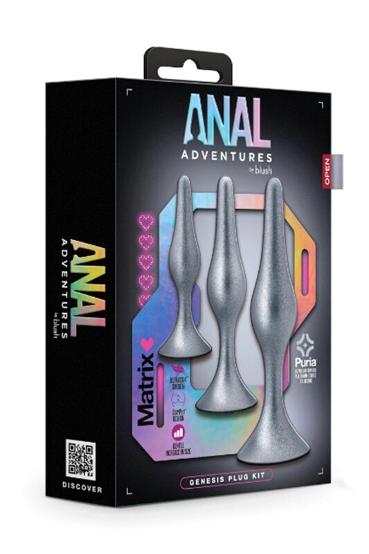 Набір анальних пробок Blush Anal Adventures різних розмірів, сірий, 3 шт - Зображення 1
