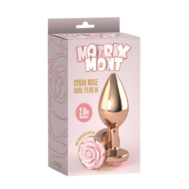 Анальна пробка з трояндою на стопері M Spark Rose Chisa, металева, золота, 9 х 3.3 см