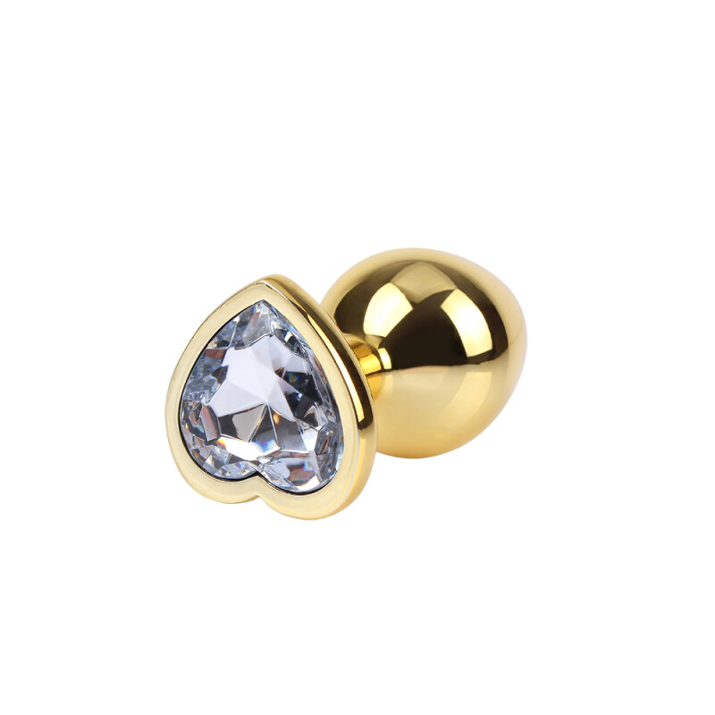 Анальна пробка M з кристалом у формі серця Clear Heart Gem Chisa, металева, золота, 8.2 х 3.3 см - Зображення 1