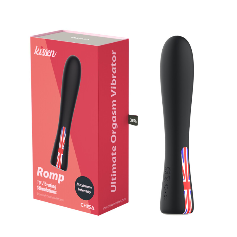Вібратор вагінальний Chisa Kissen Romp з принтом, чорний, 18 х 3.4 см