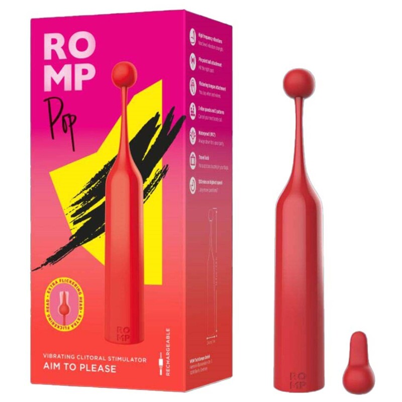 Вібратор для клітора з двома насадками Romp Pop, червоний, 14.3 х 2.4 см