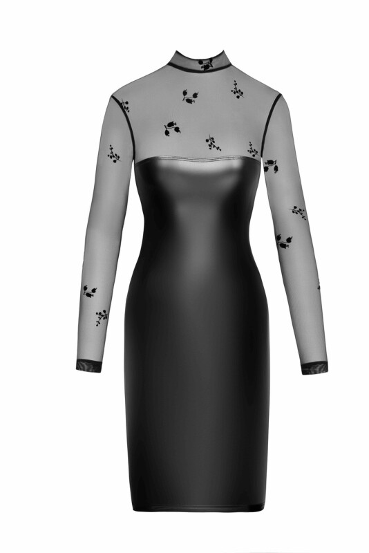 Сукня еротична вінілова L Sublime F310 Noir Handmade, з напівпрозорим верхом, чорна - Зображення 2