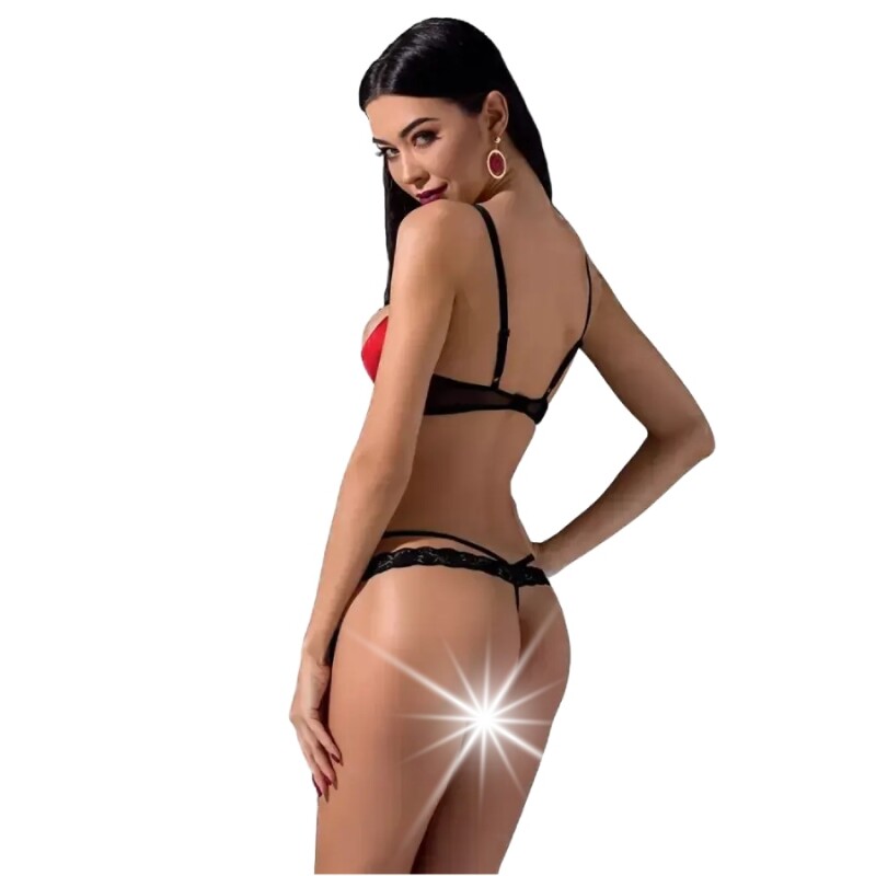 Комплект Passion Femmina, чорний з червоними смужками, S/M - Изображение 1