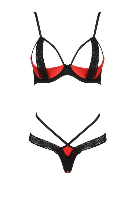 Комплект Passion Femmina, чорний з червоними смужками, S/M - Изображение 2