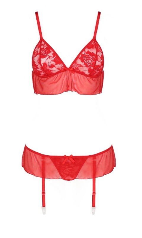 Комплект Passion Fabiana, з поясом для панчох, червоний, S/M - Изображение 2