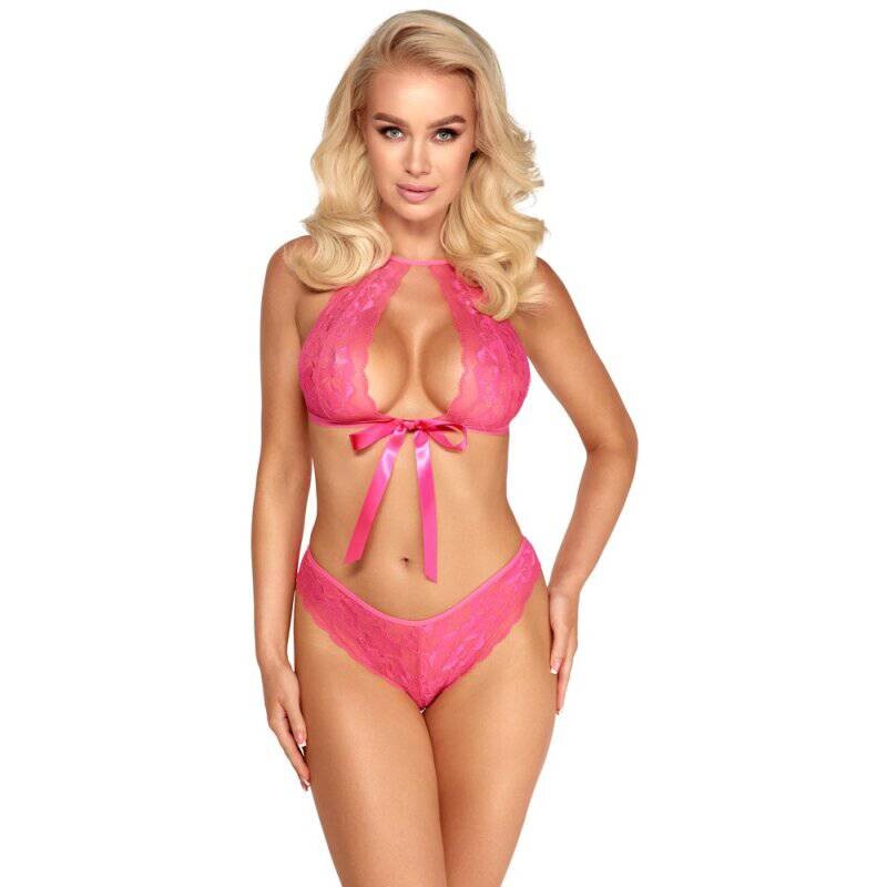 Сексуальний комплект мереживний, S/M, Kissable зі стрічками, рожевий