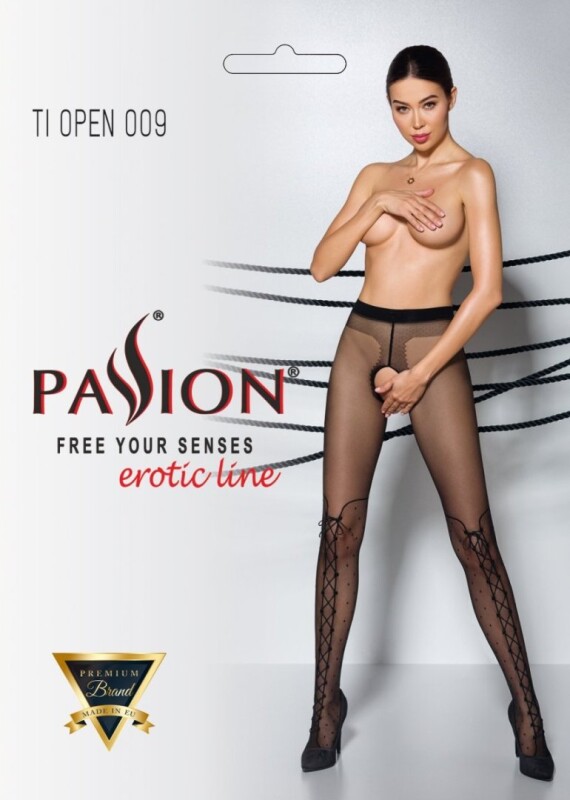 Колготи сексуальні з інтимним вирізом XS/S Tiopen 009 Passion, чорні - Зображення 2