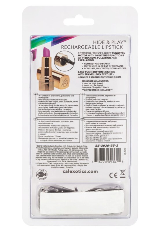 Вібратор у формі помади CalExotics Hide &amp; Play Lipstick Recharge, 7.5 х 2 см - Зображення 7