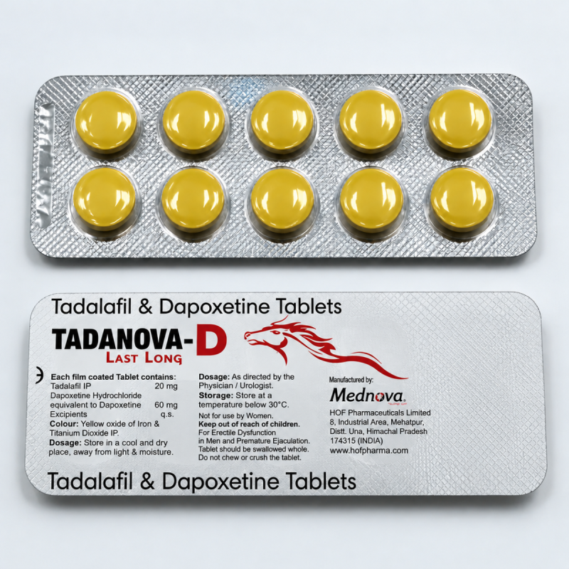Tadanova D | Дапоксетин 60 мг + Тадалафіл 20 мг | Міцна ерекція + Подовження акту 10 таблеток (1 блістер) - Зображення 1