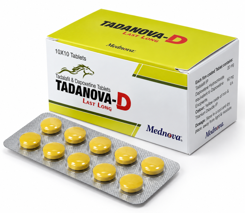 Tadanova D | Дапоксетин 60 мг + Тадалафіл 20 мг | Міцна ерекція + Подовження акту 10 таблеток (1 блістер)