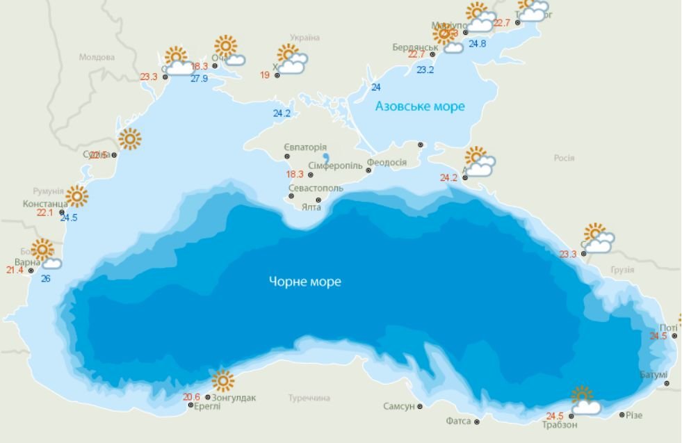 Карта температуры воды в азовском море