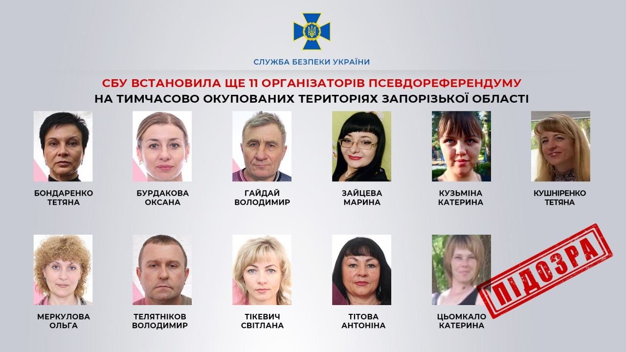 ​​СБУ встановила ще 11 організаторів псевдореферендуму на тимчасово окупованих територіях Запорізької області