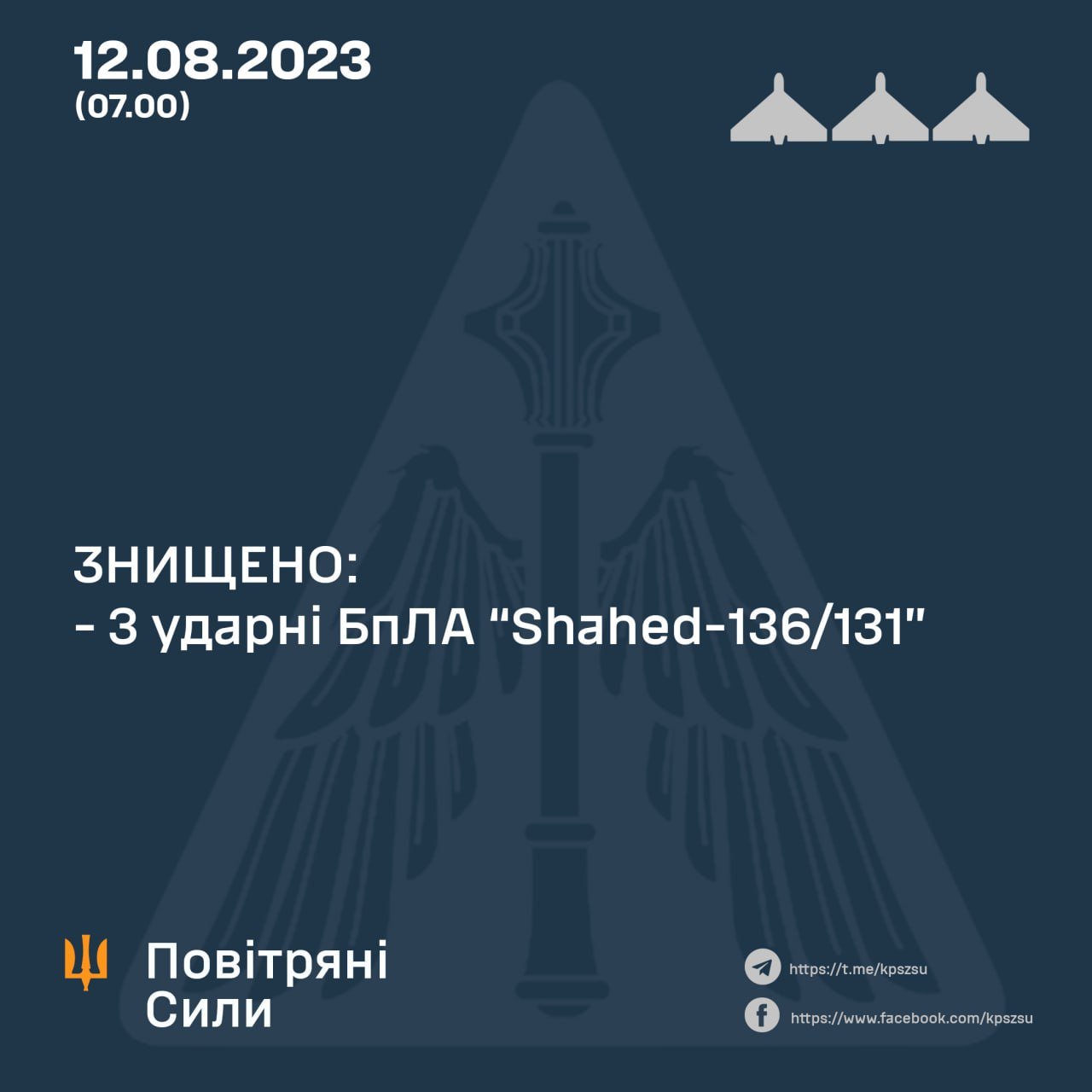 В небі над Запоріжжям знищено три ворожі 